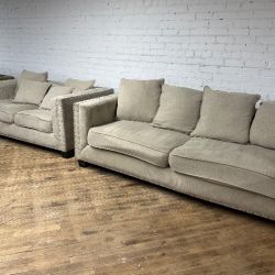 Delivery available beige studded sofa couch set