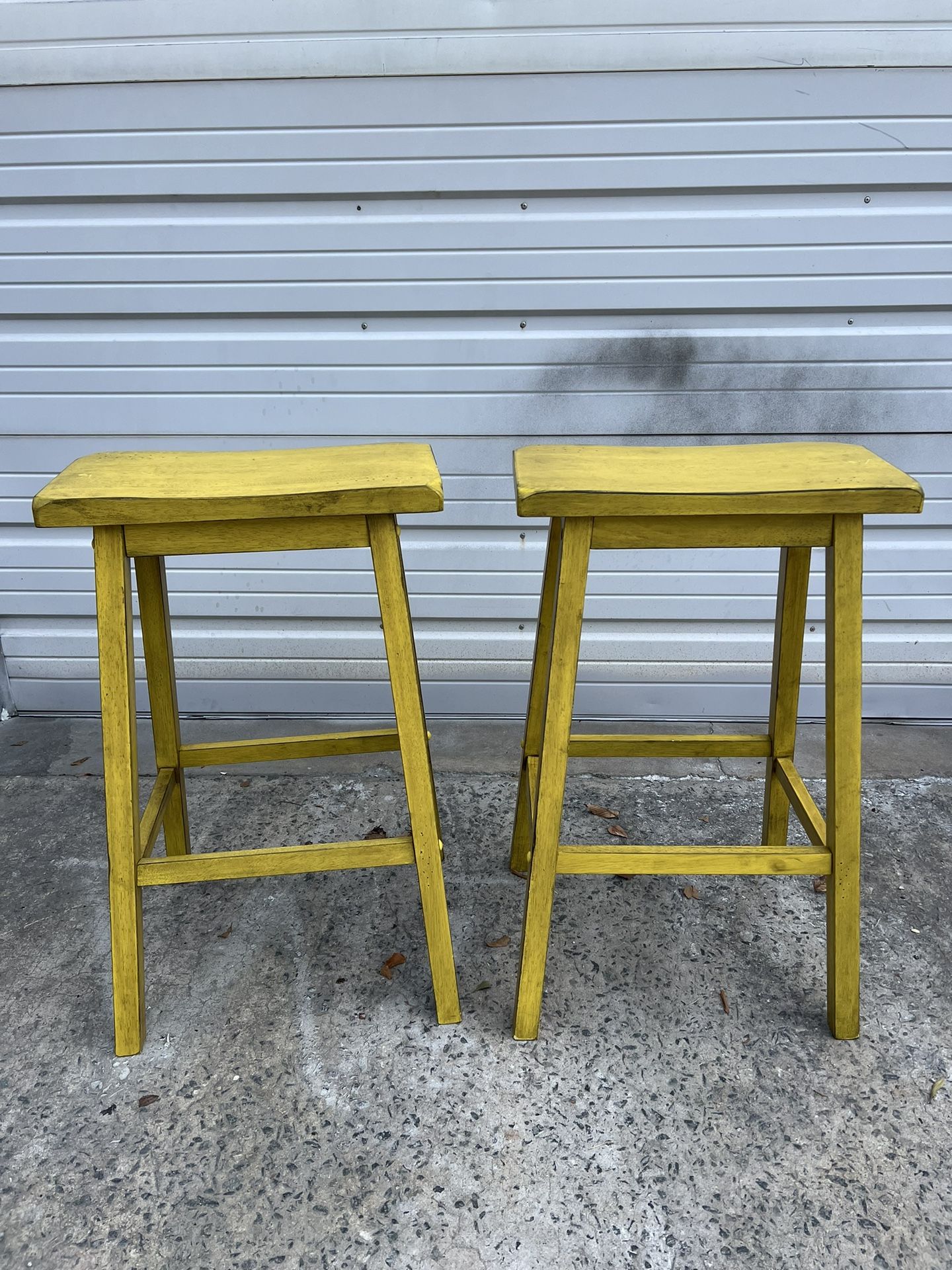 2 Yellow Wooden Bar Stools