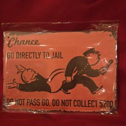 8" By  5 3/4" Retro Tin Metal Sign Go To Jail 