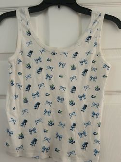 White Tank Top with Blue Bow and Berry Print