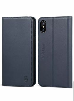 SHIELDON iPhone X Genuine Leather Phone Case Flip Wallet Case Credit Card Holder purple