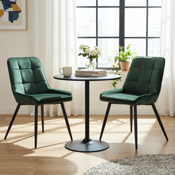 Homy Casa Clift 3PC Dining Set 31.5” Black Round Table with 2PC Aralia Velvet Green Dining Chairs