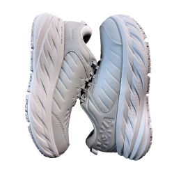 Hoka One One Bondi SR Men Grey Leather Slip Resistant Walking Shoes Sneaker SZ9D