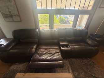 5-Seat Brown Leather Reclining Sofa w/ Console - Must Go ASAP, Best Offer