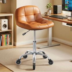 Rolling Stool Chair with Wheels, Height Adjustable Stool with Back Support, Office Drafting Chair with PU Leather Cushion for Home Office Kitchen Vani