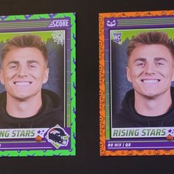 Bo Nix Rookie Panini Score-A-Treat 2024 2 Football Trading Card Bundle #4 (One Green One Orange)