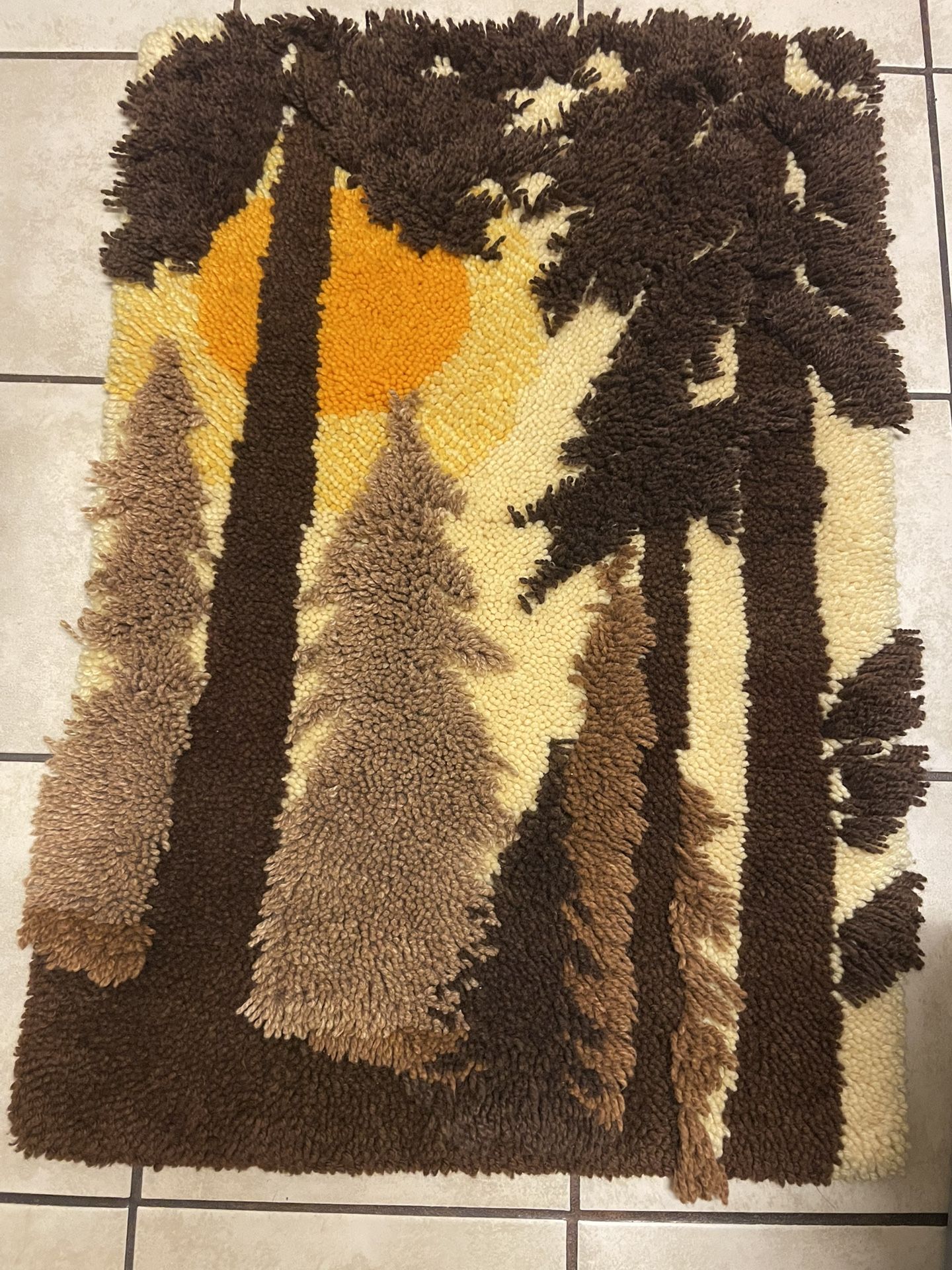 Midcentury Handmade Latch Hook Wall Art