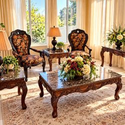 Elegant 4-Piece Ornate Living Room Table Set 