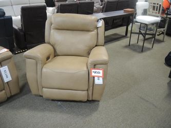 Leather Italia Tan Leather Dual-Power Recliner with Power Headrest