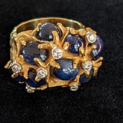 18K Gold Platinum Sapphire Diamond Ring Vintage 1950s Mid Century Modern