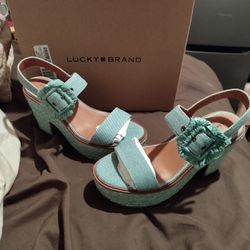 BRAND NEW AUTHENTIC LUCKY BRAND PLATFORM SANDALS IN STEEL BLUE WOMEN'S SIZE 6