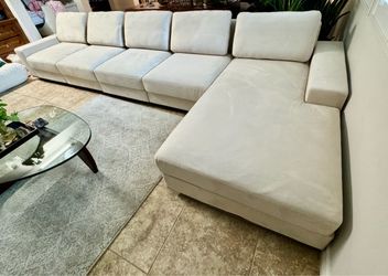 5pc Cream Sectional Sofa Pet-Friendly Suede Fabric