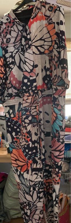 Zapelle Butterfly Print Crepe Drawstring Waist Jumpsuit. Plus size 5 X