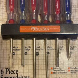 Vintage Made In USA Buck Bros. 6 Piece Screwdriver Set-Brand New