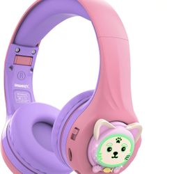 Riwbox CB-7S Kids Wireless Headphones,with Safe Volume Control 74/85/95dB,LED Glow Lights,50H Playtime,Bluetooth V5.3,Built-in Mic, TF Card Slot,for T