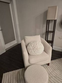 Modern Cream Bouclé Accent Chair with Ottoman