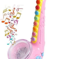 Toy Saxophone Toy Trumpet Clarinet Toy Saxaboom Kids Instruments with Light &amp; Music Early Education Toy (Saxophone - Pink)