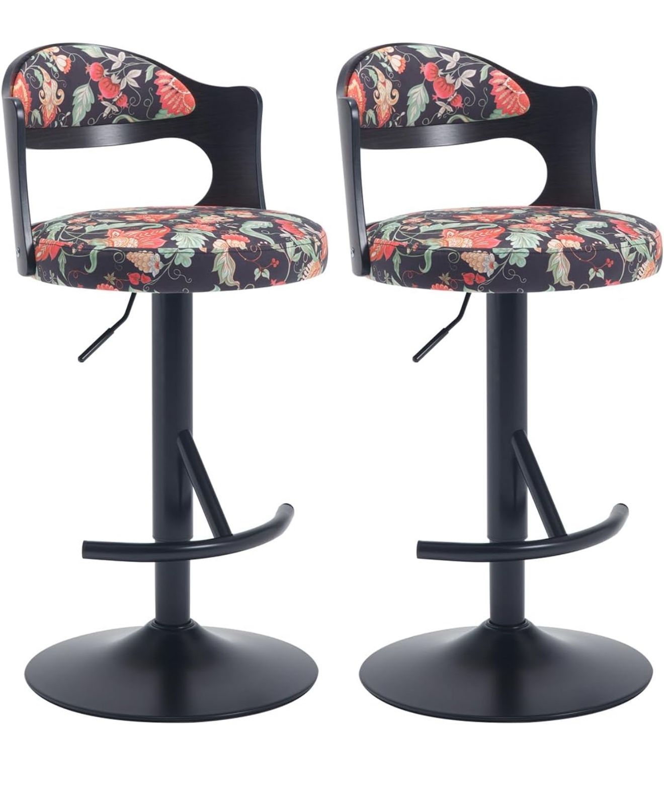 Bar Stools Set of 2 Upholstered Adjustable Swivel Counter Stools with Footrest, Counter Height Bar Chair with Wooden Backrest for Home,Kitchen,Bar, Co