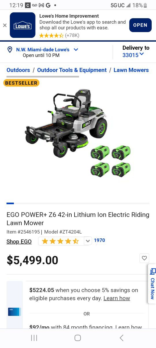 Riding Lawnmover Ego Power Electric New Opennbox 