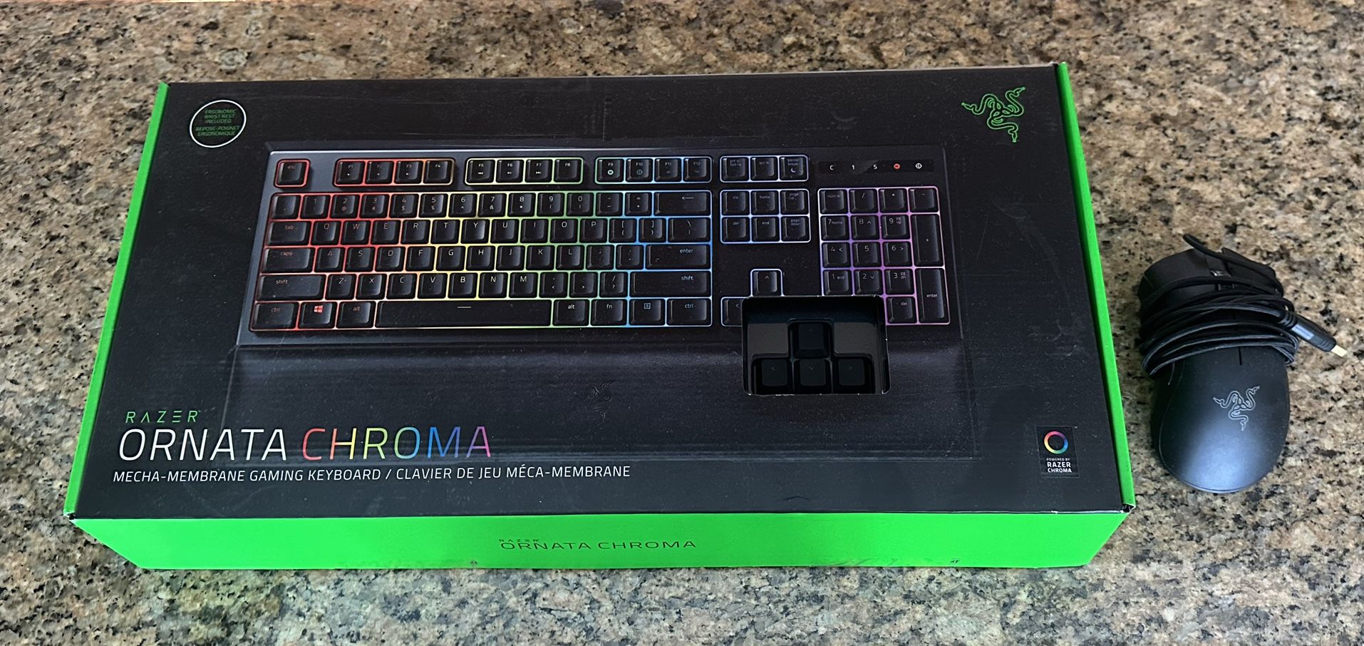 Brand New Razor Ornata Chrome Keyboard And Used Razor Deathadder Chroma Mouse