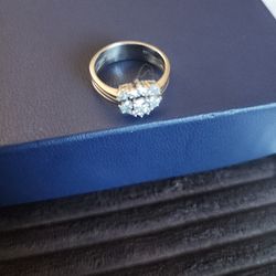 White Gold Three Ring Diamond Cluster Ring& Necklace 