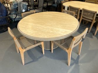 NEW - 60” Dining Table Set TRAVERTINE NATURAL STONE w/ 4 Chairs