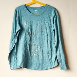 Old navy olive green gold deer print Long Sleeve t tee shirt top girls kids size L Large 10 12