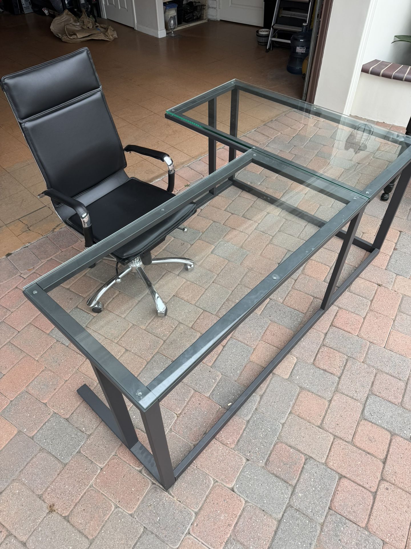CB2 Glass Top Desk With Metal Frame And Pottery barn Desk Chair