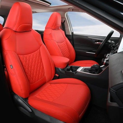 GIANT PANDA Red Leather Car Seat Covers Full Set for Toyota RAV4 2019-2025