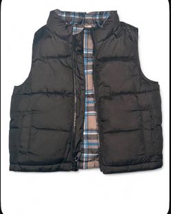 Black Kids Puffer Vest with Plaid Lining