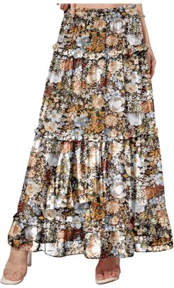 Women's Long Skirt Chiffon Elastic High Waist Floral Swing Boho Maxi Skirts