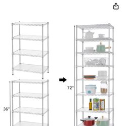 Finnhomy 8-Tier Wire Shelving Unit Adjustable Steel Wire Rack Shelving 8 Shelves Steel Storage Rack or Two 4-Tier Shelving Units with PE mat, Leveling