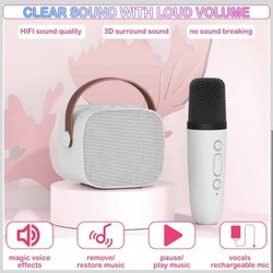 Mini Karaoke Machine for Kids and Adults, Portable Bluetooth Speaker with 1 Wireless Mic