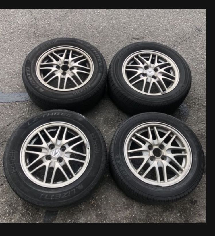 4 — 195/65r15 4x3.94 4x100 Stock Integra Ls Mesh Civic Fit Xa Xb Miata wheels Rims Tires!!!