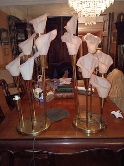 Vintage Calla Lilly Lamp Pink Shades 35" Tall