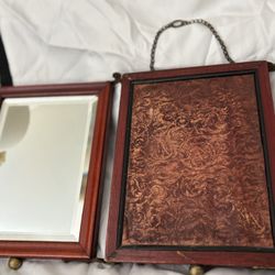 Victorian Tri-fold Travel Mirror with Beveled Glass and Brass Hardware