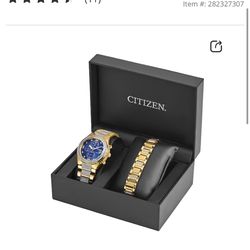Citizen Men's Gold-Tone with Blue Dial Crystal Accents