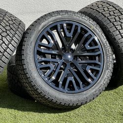 22" GMC Sierra Wheels Black 6 lug AT4 rims A/T 285/45R22 tires Denali Suburban Chevy Silverado Tahoe Escalade