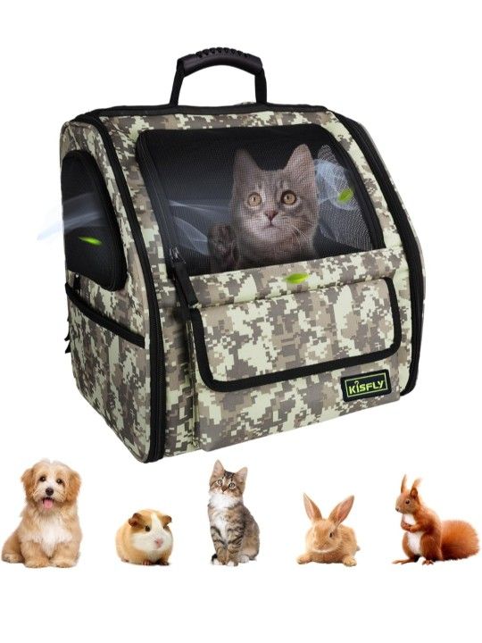 Foldable Cat Backpack Carrier, Dog Backpack Carrier for Small Dogs Cats Up to 12 Lbs, Three-Sided Breathable Pet Backpack with Soft Padded, Designed f