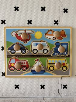 Melissa & Doug deluxe Jumbo Knob puzzle - Vehicles GUC