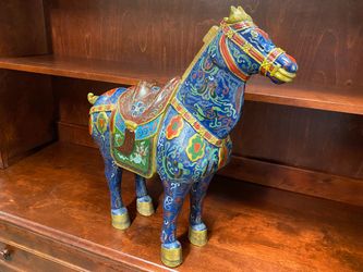 Vintage Chinese Cloisonne Dark Blue Horse Sculpture