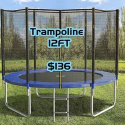 😀 AOTOB 12FT Trampoline with Safety Enclosure Net, Outdoor Trampoline with Basketball Hoop, Heavy Duty Jumping Mat and Spring Cover Padding for Kids 