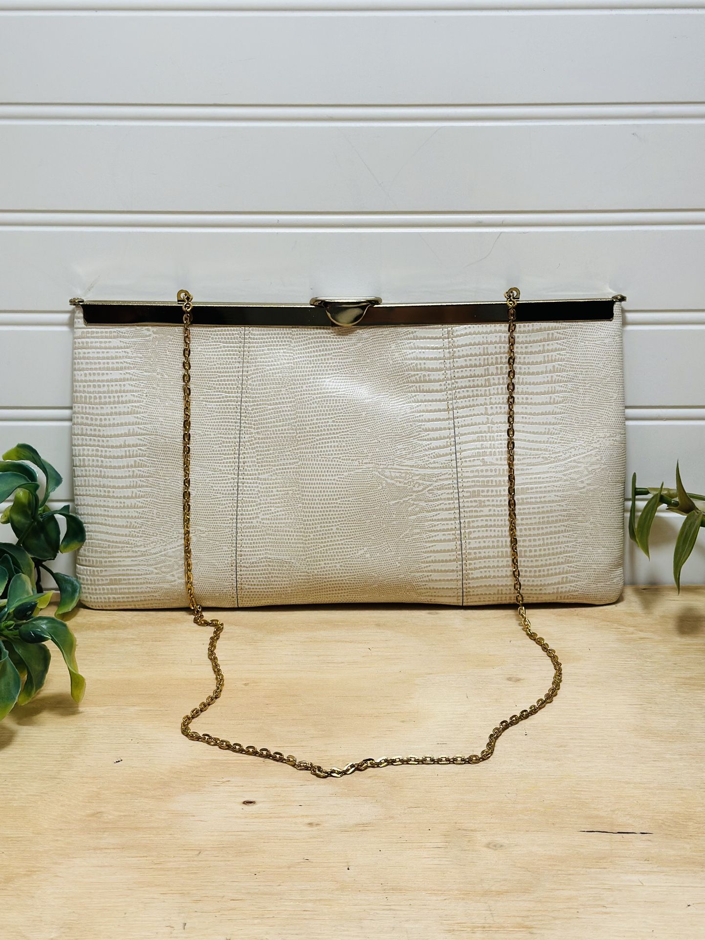 Vintage Etra Leather Clutch/Evening Purse with Gold Drop Chain & Clasp Closing