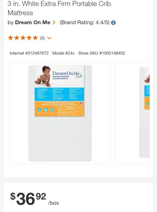 3 in. White Extra Firm Portable Crib Mattress