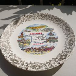 Vintage Oklahoma Map Landmark Collector's Plate
