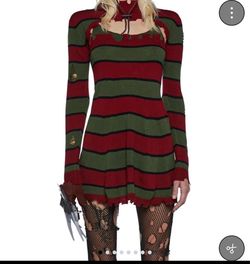 Freddy Krueger Striped Distressed Sweater Mini Dress