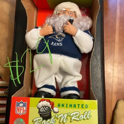 $29 RARE St Louis Rams Animated Rock ‘N Roll Santa In Box - LIKE NEW 