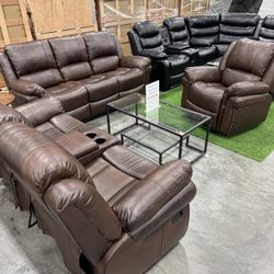 Brown Reclining Living Room 3Pcs Set (90 Days Zero Interest Available 1/9) / Juego de 3 piezas de sala de estar reclinable marrón (90 días de interés 