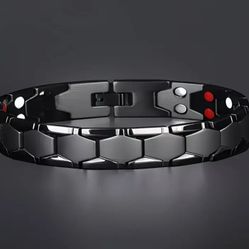 Stylish & Durable Men's Hexagonal Wide Titanium Magnetic Black Bracelet