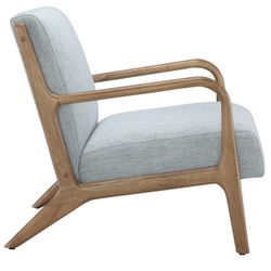 Novak Upholstered Mid-Century Armchair with Wood Arms and Frame danish style green blue fabric